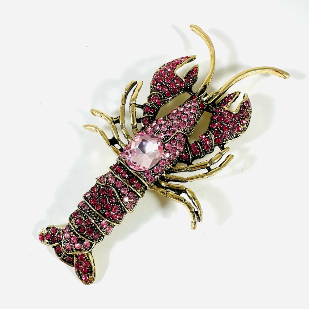 Glamorous Pink Crystal Lobster Brooch